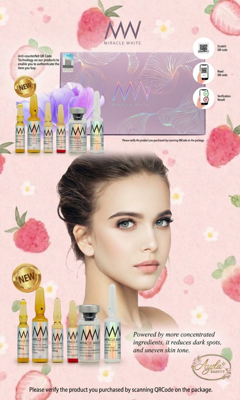 مجموعة حقن ميراكل وايت لتفتيح وتبييض البشرة.