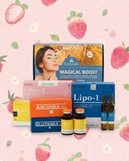 مجموعة من المنتجات التجميل لتفتيح البشرة وعلاجات مضادة للأكسدة.